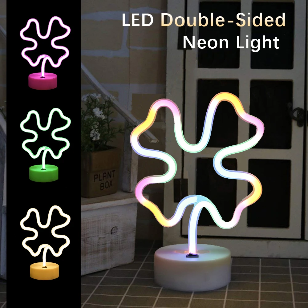 

LED Neon Lamp Usb Table Lamp Figure LED Neon Sign Lamp Four Leaf Clover Neon Lamp for Bedroom Decor Photography Prop Gift 4Color