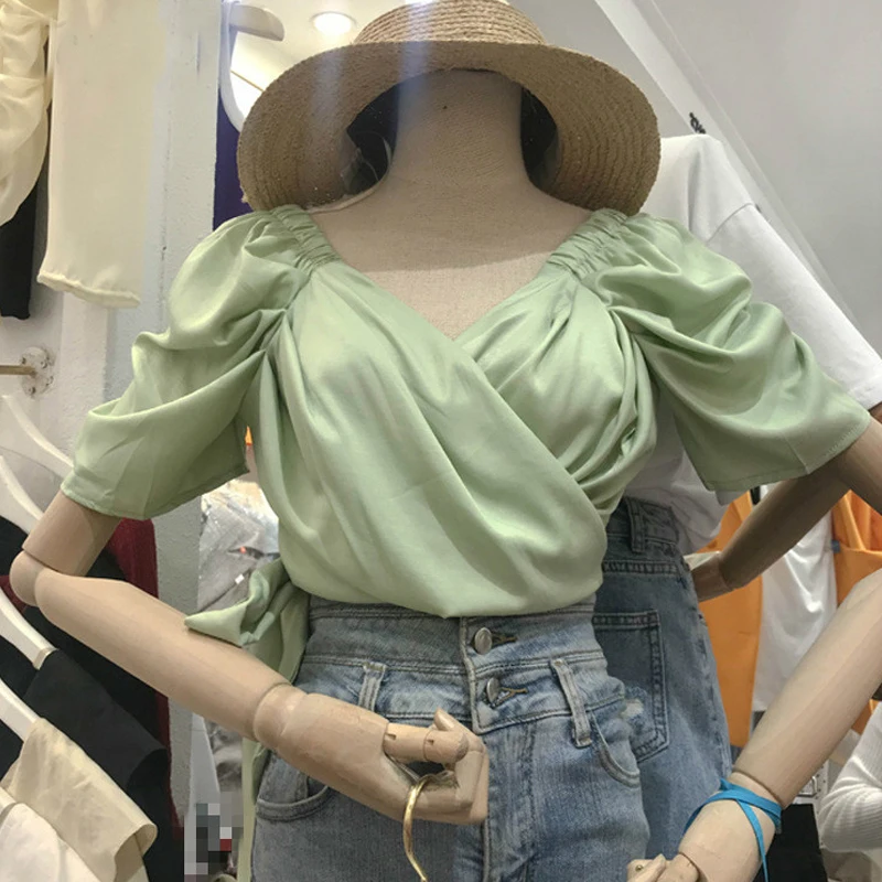 С короткими рукавами шифоновая блузка с женские летние блузки 2021 новое шикарное