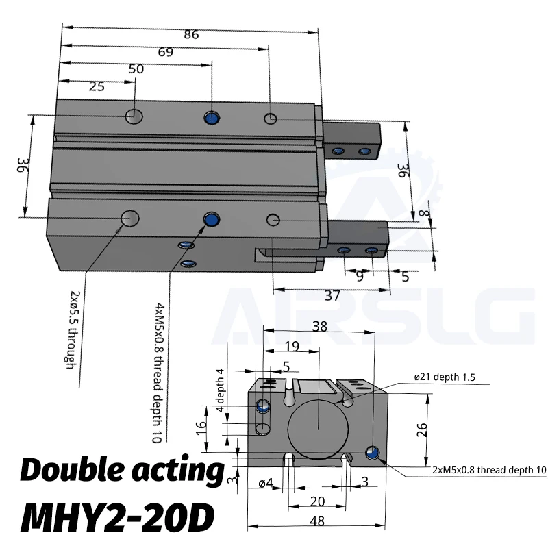 Угловой Воздушный Захват MHC2-10D 16D 20D 25D 180 ° угловой Воздушный Захват Cam style MHY2-10D 16D 20D 25D caluminium clamp - Цвет: MHY2-20D