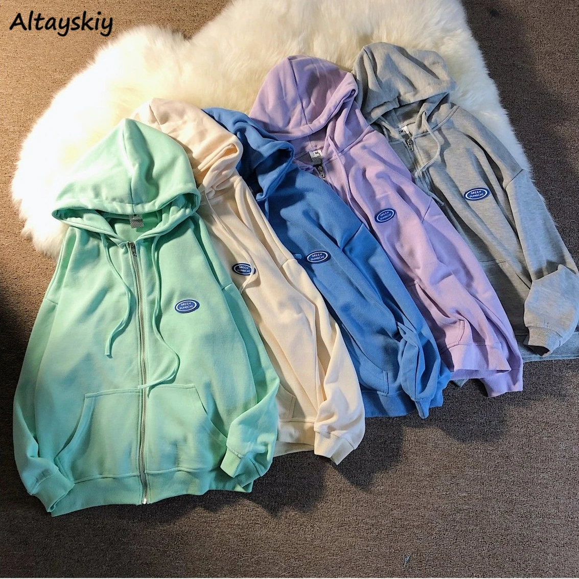 

Women Candy Color Hoodies Sweet Girls Teenagers Letter Loose Hooded Outwear All-match Daily Females Sweatshirts Trendy Ulzzang