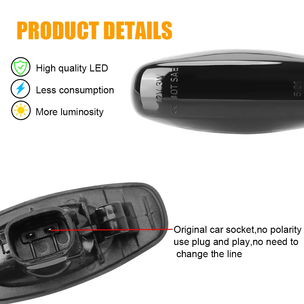 

LEEPEE Side Marker Lamp 2Pcs/set Flowing Water Indicator Light Dynamic Turn Signal Light for Toyota Vios Yaris 2014-2017