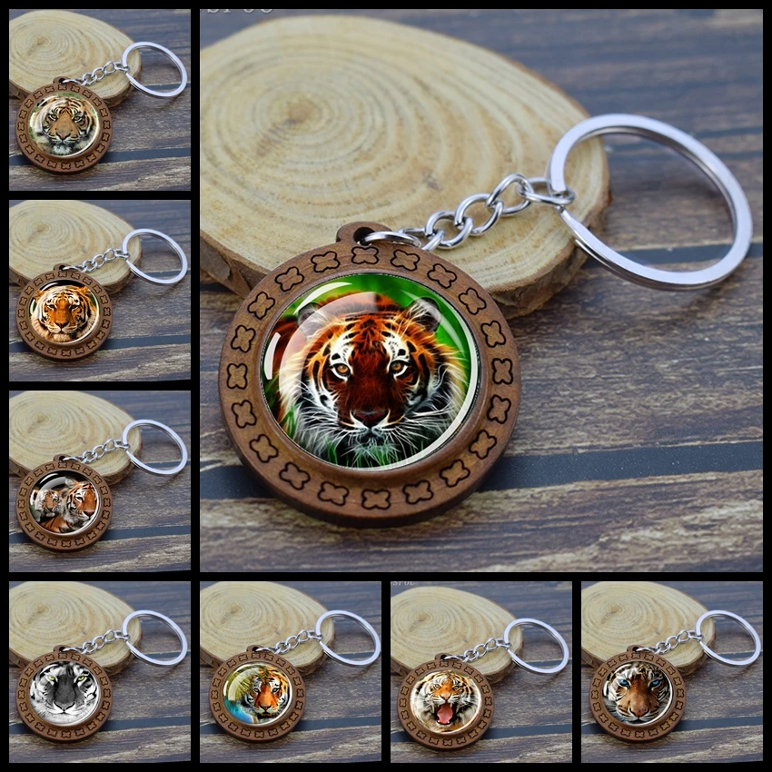 Тигровый деревянный брелок для ключей брикет ювелирные изделия стеклянный
