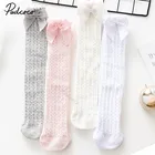 Утепленные гетры с вельветовой сеткой для девочек 1-10 лет, однотонные чулки с бантом, воздухопроницаемые чулки