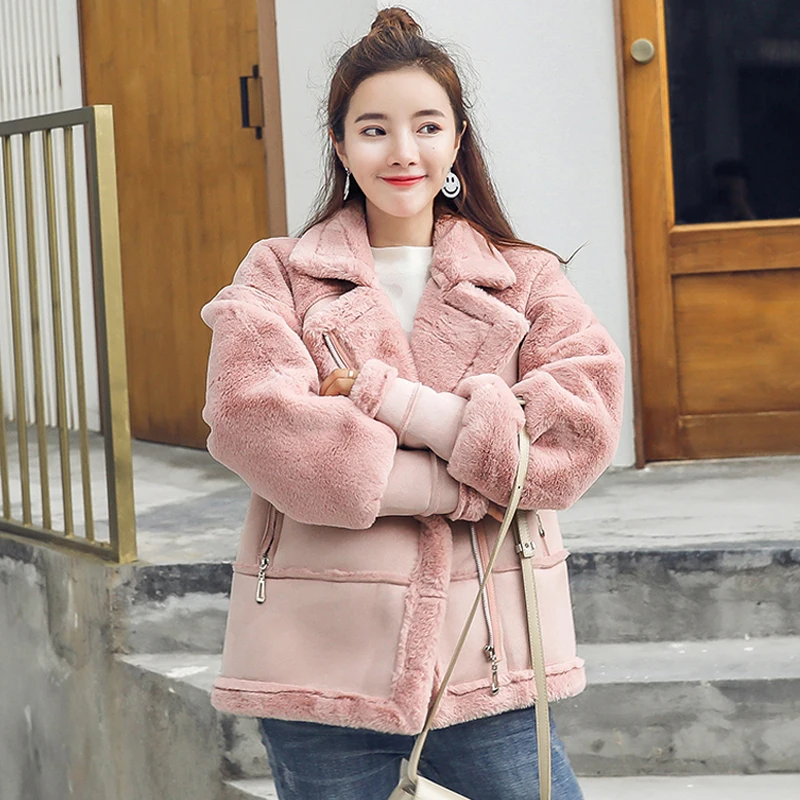 Winter Warm Women Locomotive Faux Fur Coat Luxury Design Clothing Female Leather Overcoats Outerwear Trench Coats A158 | Женская одежда