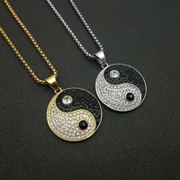 hip hop iced out gossip yin yang aumlet pendant chain gold silver color stainless steel round necklace for women men jewelry
