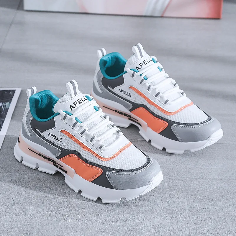

Women's Fashion Casual Seakers Spring 2021 New Arrivals Mixed Colors Lace-up Thick Bottom Round Toe Sports Shoes Free Shipping