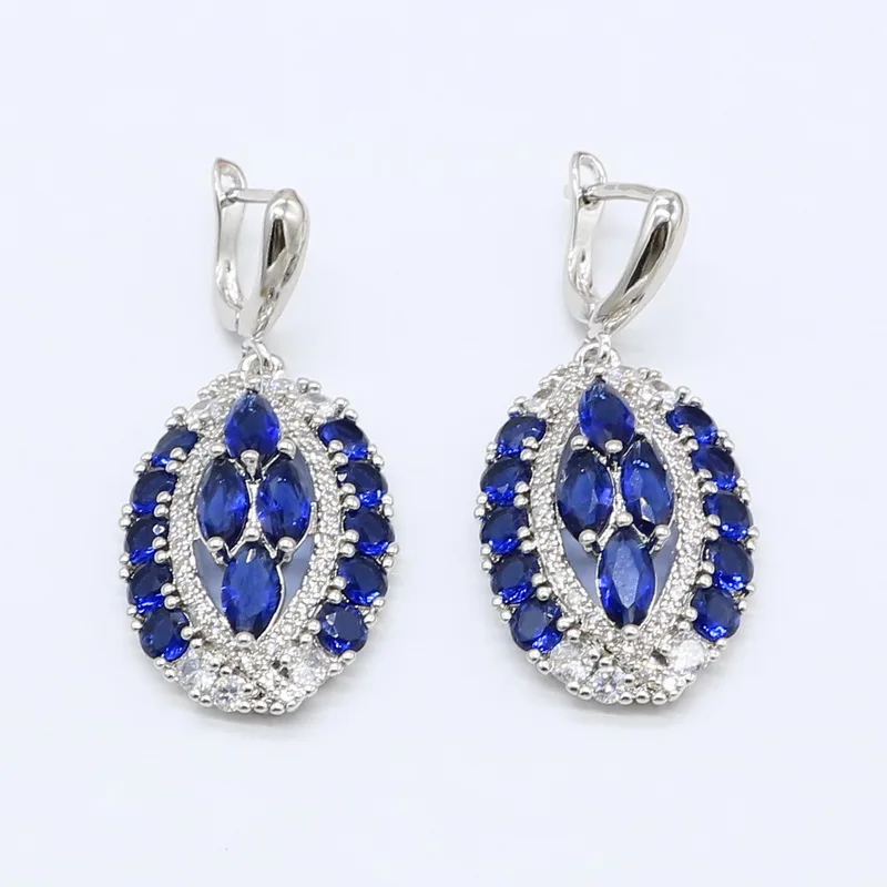 Dark Blue Zircon 925 Silver Jewelry Sets for Women Bracelet Earrings Necklace Pendant Ring Gift Box