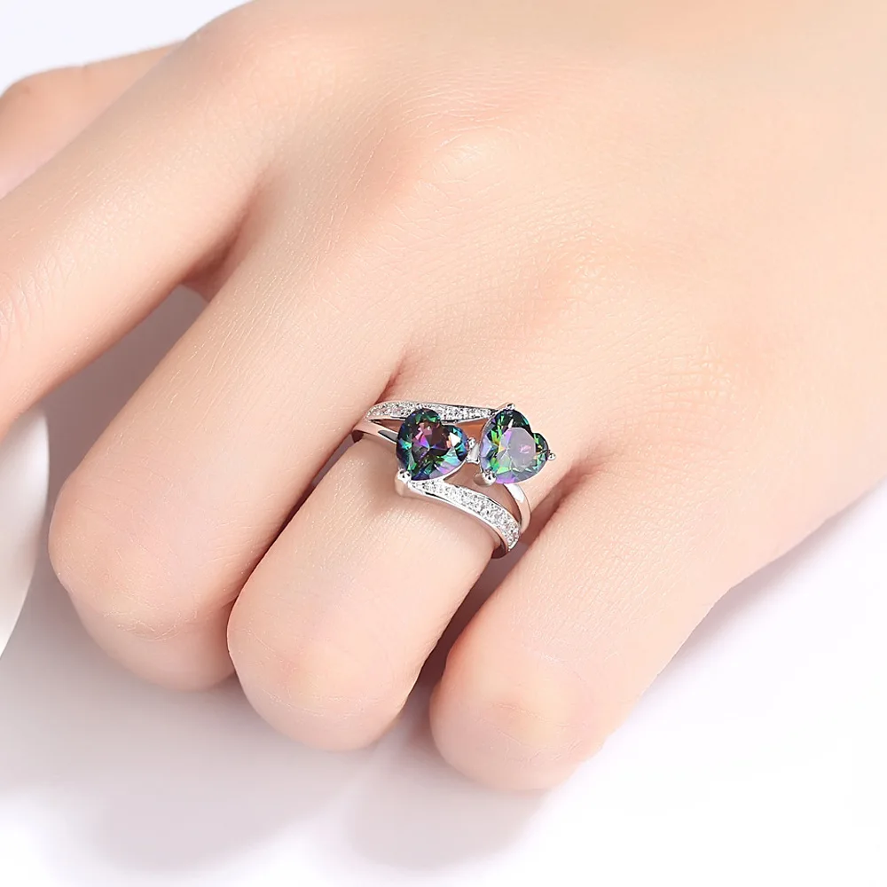 

2021 New Trendy Double Heart 925 Sterling Silver Engagement Ring For Women Party Gift Jewelry Wholesale R6091