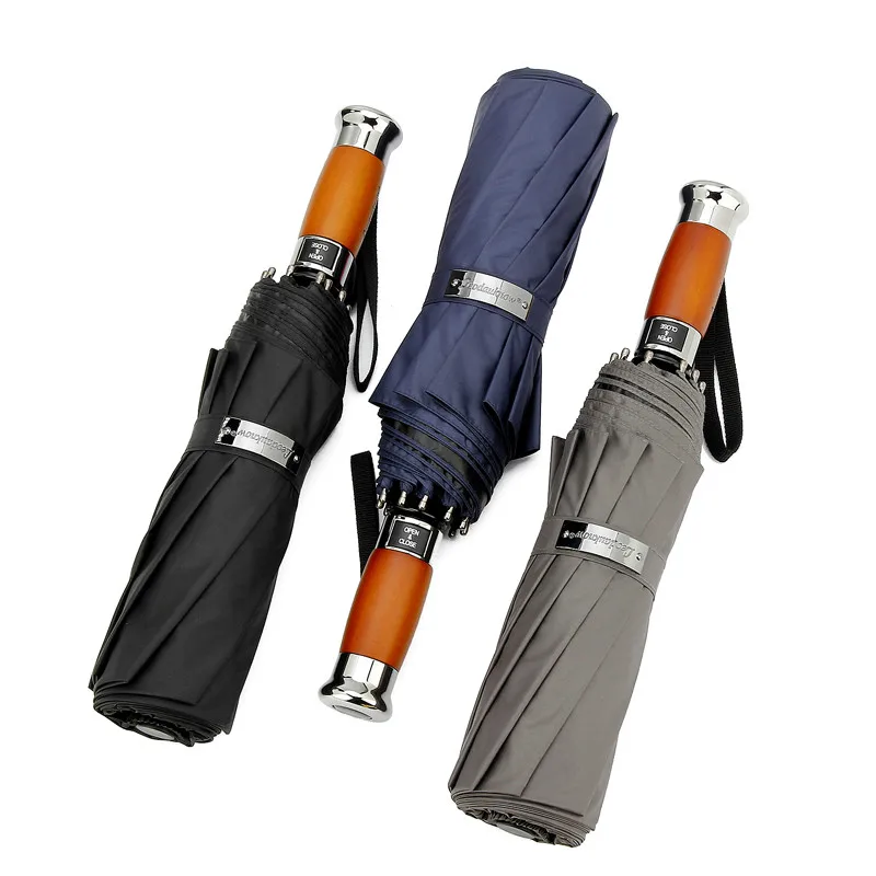 Автоматический зонт 116 см большой ветрозащитный складной от солнца с деревянной