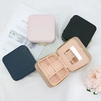 customized korean style girl jewelry box portable genuine leather earrings ring case multi function jewelry storage box