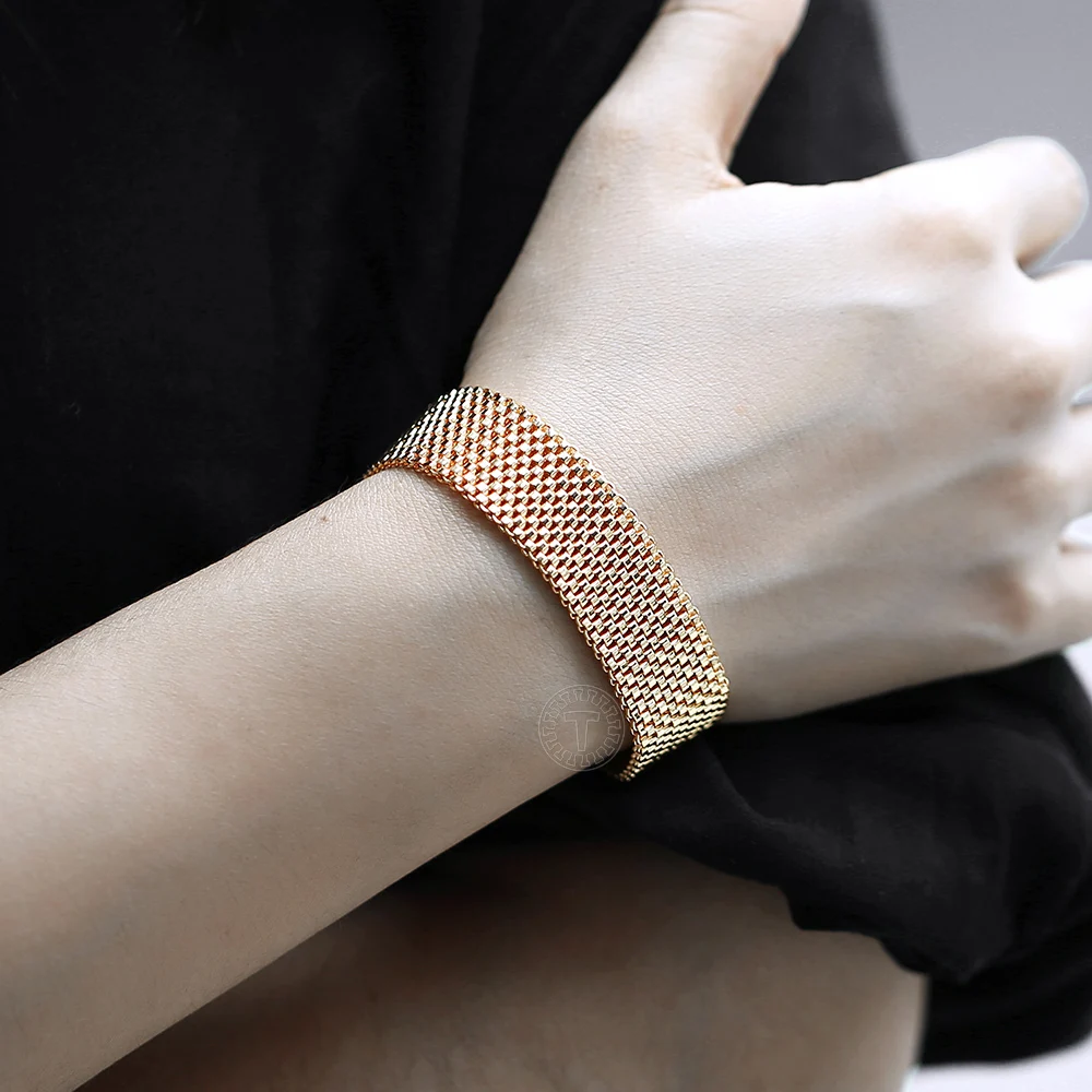 

Big Wide 16mm 585 Rose Gold Color Vintage Bangle Bracelet for Women Girls Watch Band Chain Party Wedding Jewelry Gifts DCB44
