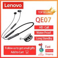 lenovo qe07 bluetooth wireless headphones waterproof neckband earbuds headset stereo headset with noise cancelling microphone