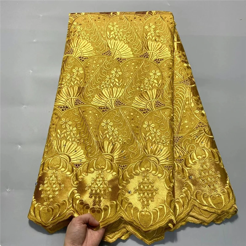 

2021 классическая Золото 100% хлопок вышивка из тонкой прозрачной ткани с кружевной оборкой, мягкие, в африканском стиле; Швейцарская ткань мод...