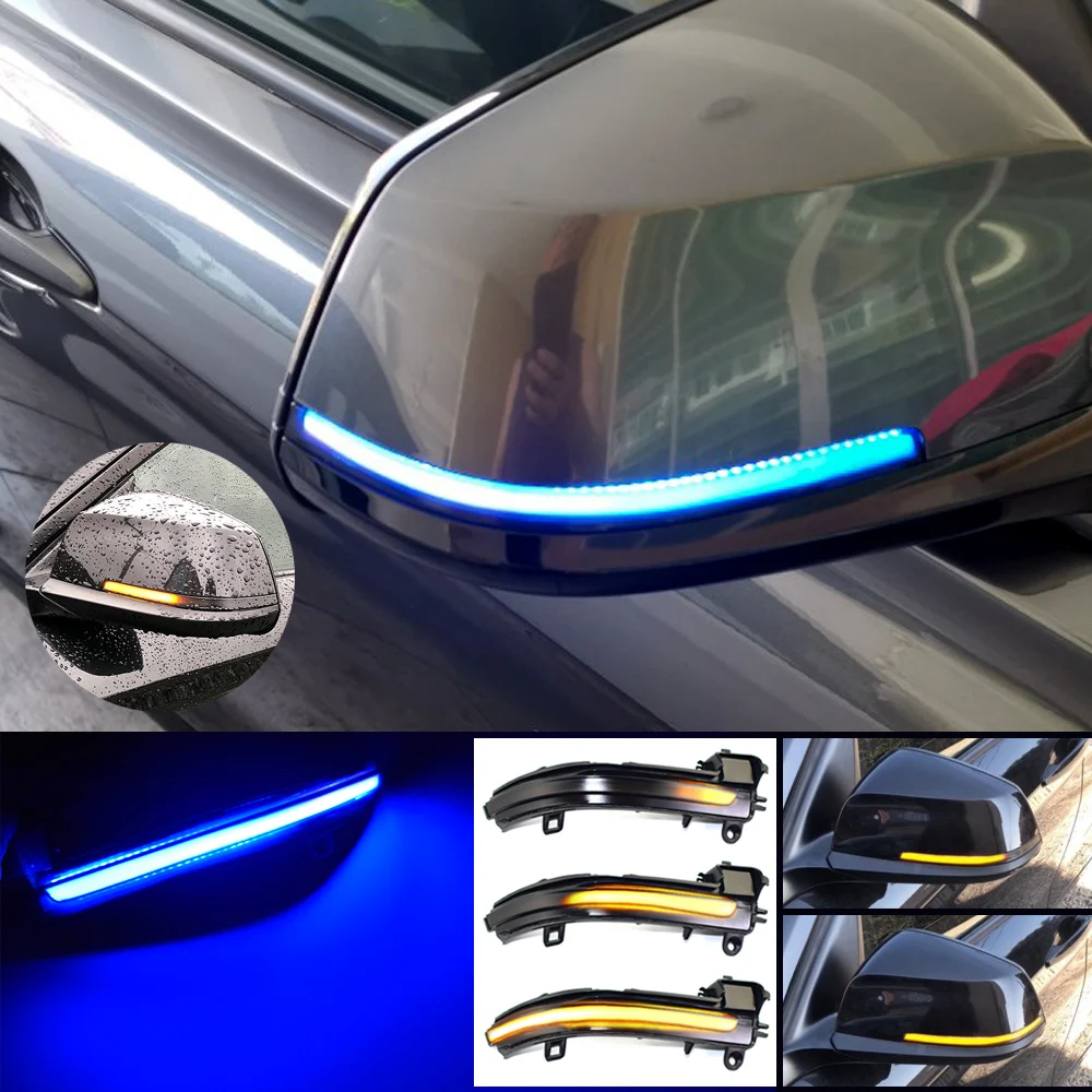 

Сине-желтый для BMW 1 2 3 4 серии X1 F20 F22 F30 F34 F32 E84 i3, боковой зеркальный индикатор, светодиодный динамический поворотный сигнал, последовательный ...
