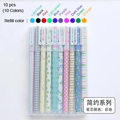 Simple 10 colors FULAIKATE модные канцелярские принадлежности Цветочный цвет воды ручка пользовательский цвет нейтральный черный вода 10 цветов Набор Студенческая офисная универсальная ручка - Цвет: Simple 10 colors