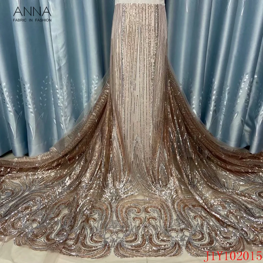 

Anna 5 yards/piece french sequins lace fabric 2021 high quality embroidered african net laces nigerian tulle fabrics for sewing