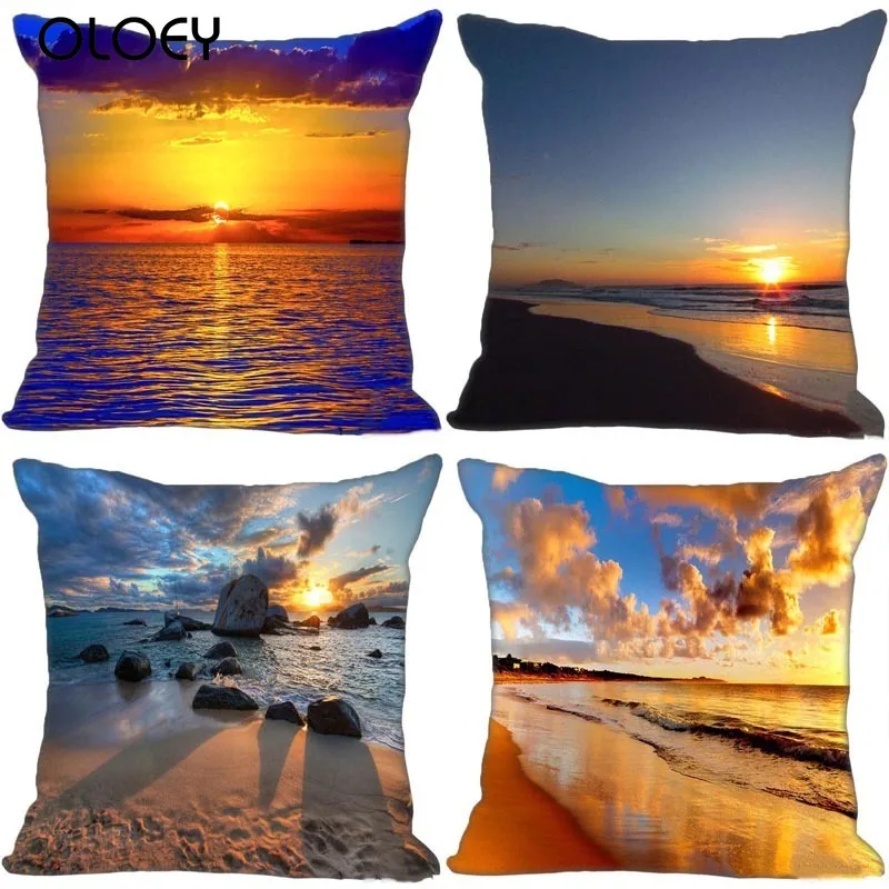 

Beautiful Sunset Scenery Polyester Square Zipper Cushion Cover Size 45X45cm Home Bedroom Office Hotel Decoration Cushion Cover .