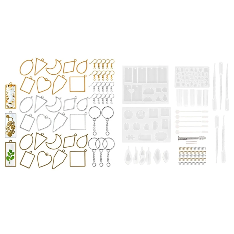 

1set Resin Open Border, with Key Chain and Earrings Hook & 125 Pcs Resin Silicone Molds DIY Jewelry Tools Kits