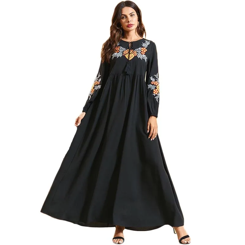 Длинное платье макси с вышивкой Abaya для мусульманских женщин кафтан цзилбаб