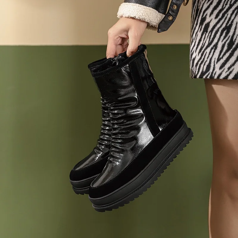 

Brand Women Ankle Boots 2021 New Fashion Winter Warm Shoes Woman Round Toe Platform Retro Zipper Winter Snow Boots Big Size 43