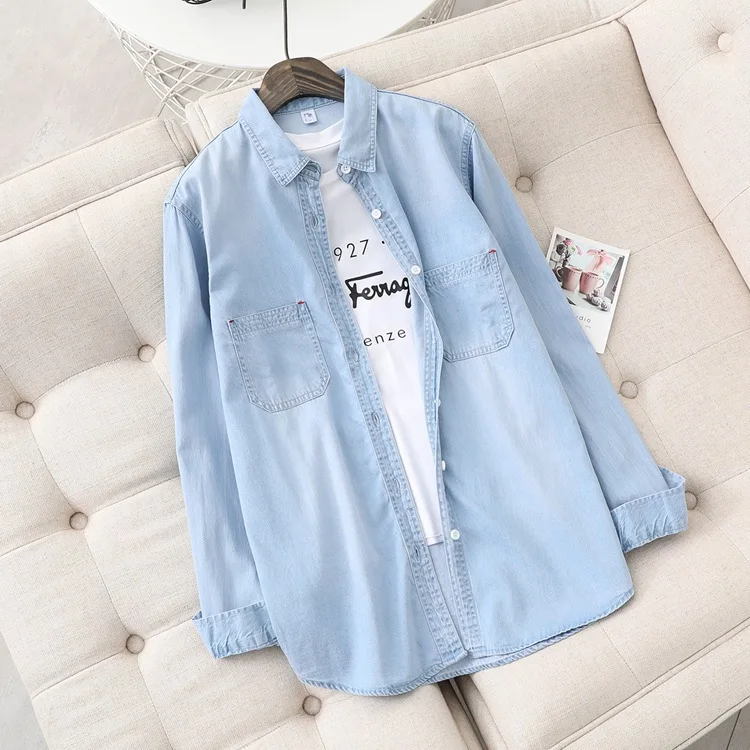 Long sleeve shirt cowboy coat retro new shirt shirt 2021 ms in early spring
