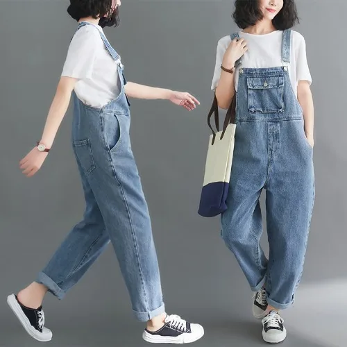 

Fat Sister Denim Overalls Women's Pants 2021 Autumn And Winter New Jeans Large Size Loose Fashion Slimming Jumpsuit