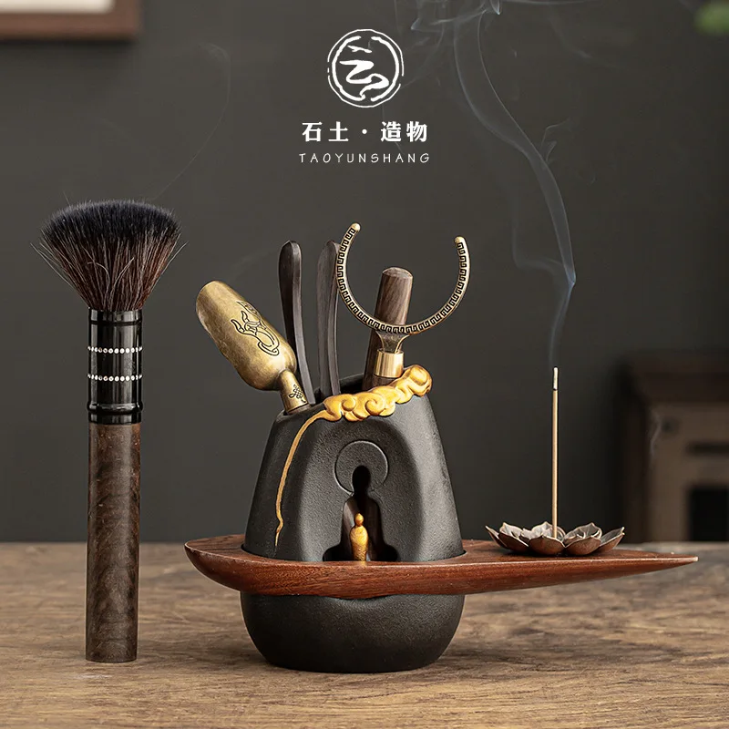 

Multifunctional tea ceremony ebony solid wood tea ceremony six gentlemen set Kung Fu tea set accessories Daquan tea making tools