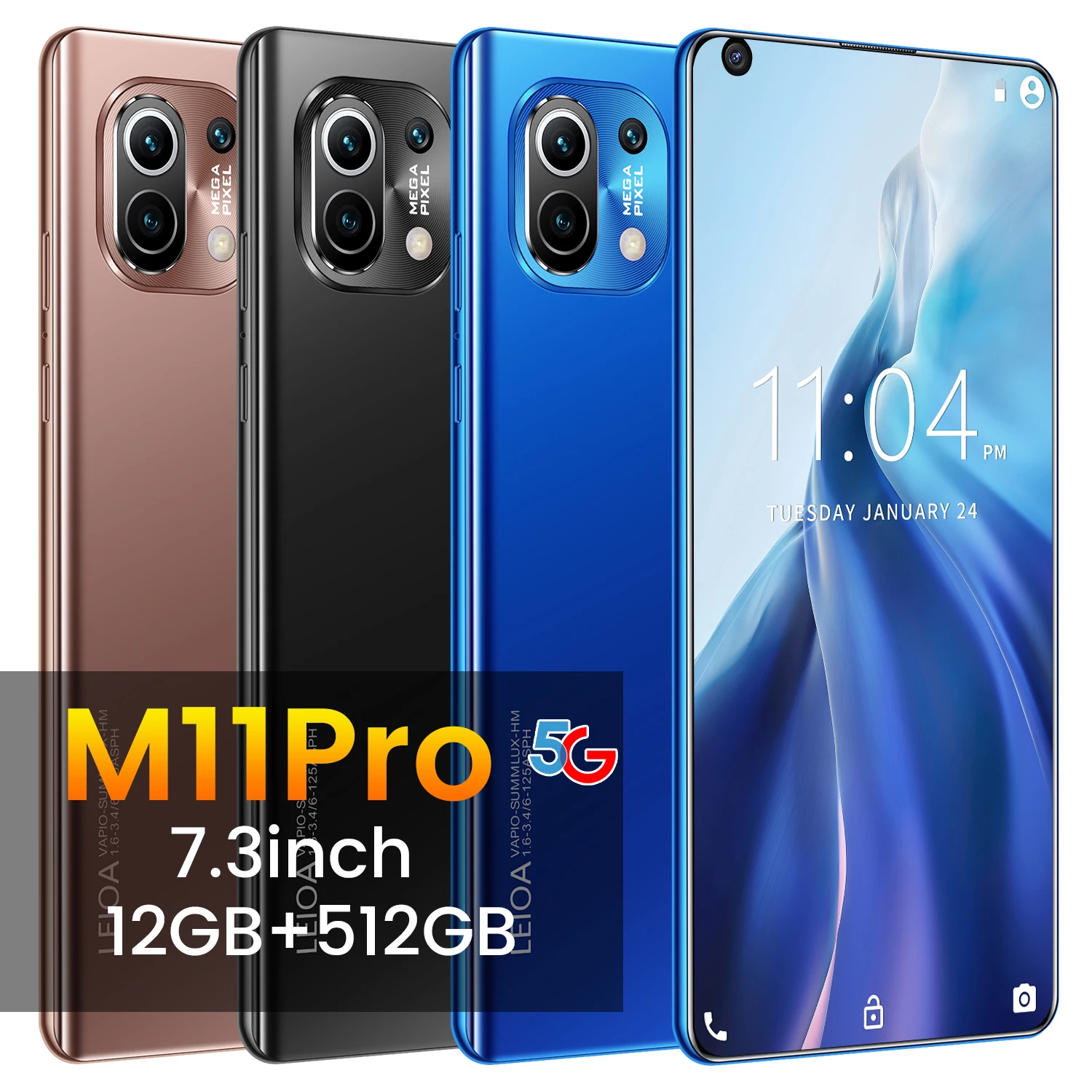 

Global Version M11 Pro Smartphone 12GB+512GB 7.3 inch Perforated screen 6800mAh Mobile phones Android 10 Cellphone