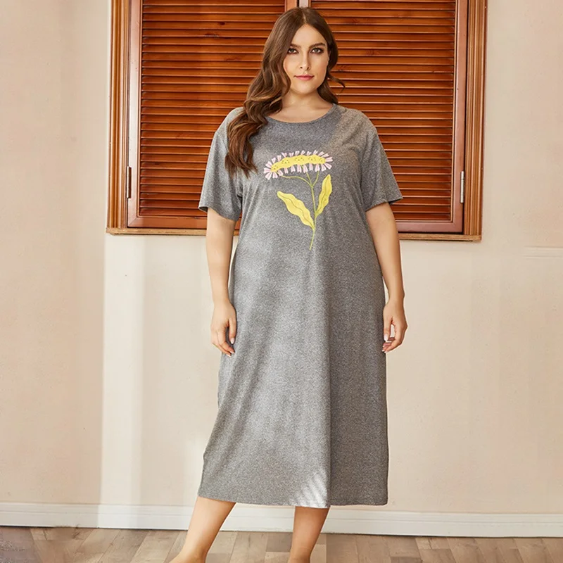 

Women Loose Nightdress Soft Floral Print Short Sleeves Summer Nightgowns Casual Sleepwear Plus Size XL-4XL