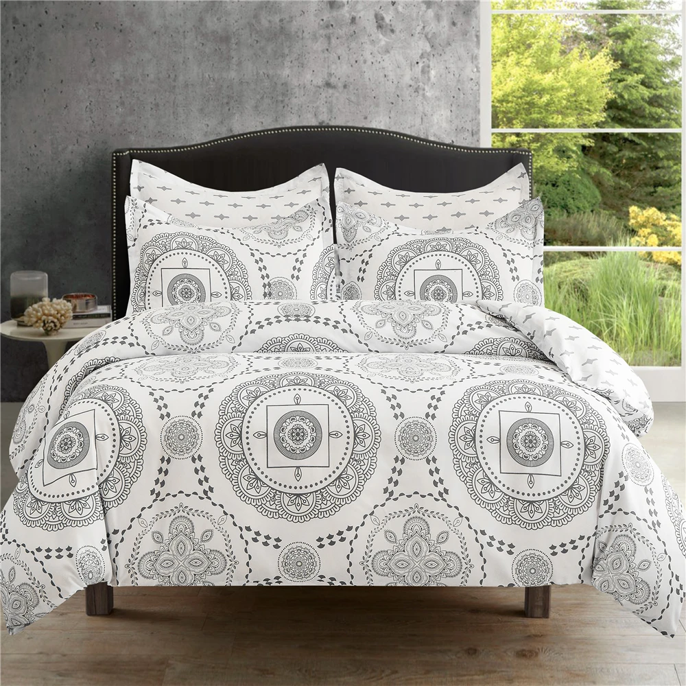 

Grey Mandala Circle Pattern Bedding Set Geometric Duvet Set Single Queen King Covers Bedclothes Reversible Comforter Cover