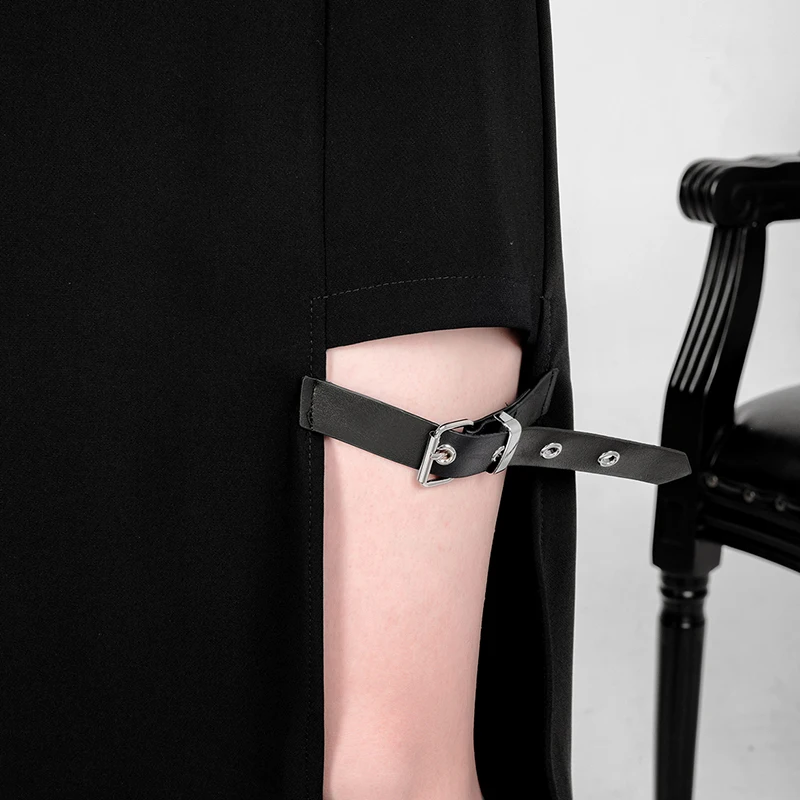 

SHENGPALAE personality punk Metal buckle high waist skirt women's summer 2021 new irregular split streetwear skirts female tide