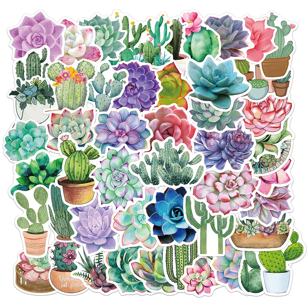 

10/30/50PCS Colorful Succulent Potted Plants Aesthetic Laptop Phone Fridge Book Waterproof Graffiti Decal Sticker Packs Kid Toy