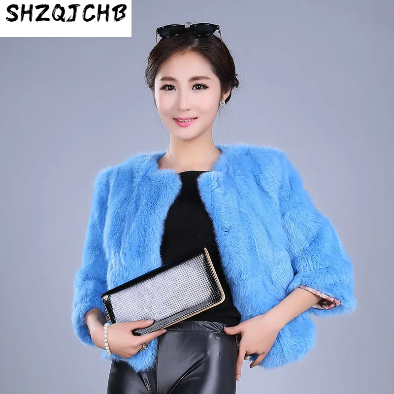

JCHB 2021 Faux Rabbit Fur Coat Women Solid Coats Womens Short Thick Warm Outerwear Female Elegant Winter Slim Pink Fur Coat WXF