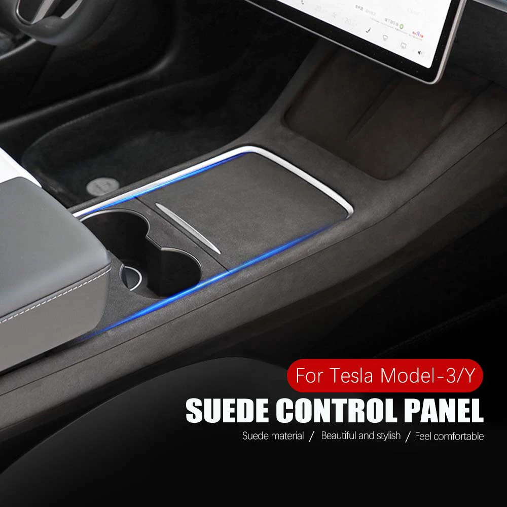 

For Tesla Model 3 Y Suede Turn Fur Central control Stickers Interior Modification in 2021 TURN FUR Model Three Car Accessories