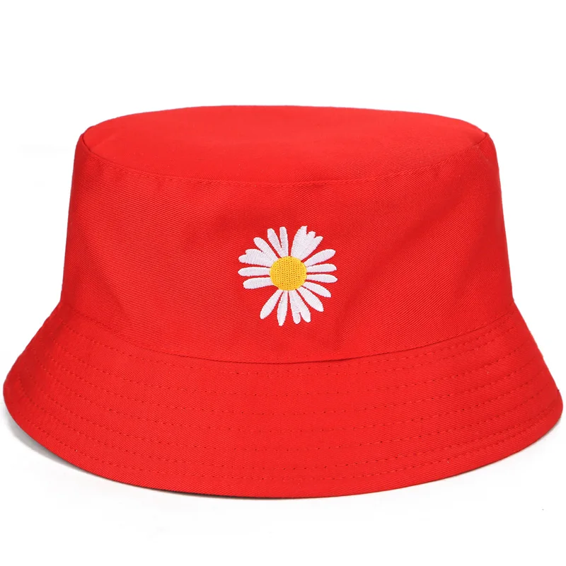 

Double-side Unisex Harajuku Bucket Hat Fishing Outdoor Cap women Bucket fishing Hats Sunscreen Daisy embroidery fisherman hat