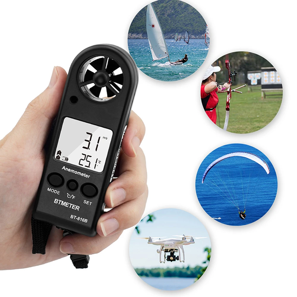BEMETER BT 816B Ручной ЖК цифровой измеритель скорости ветра переносной Анемометр