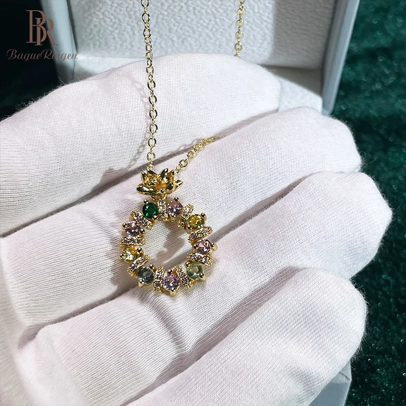 

Bague Ringen 925 sterling silver necklace for women chain with round shape zircon gold color silver wedding party gift