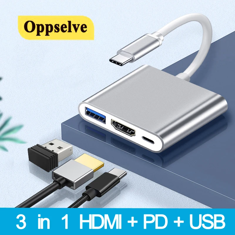 

3 in 1 Type C to HDMI-compatible 4k Adapter USB 3.0 Audio Video Converter USB PD Type C Charging Hub For Laptop Notebook Macbook