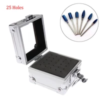 25 holes nail drill grinding bit holder box display storage container nail polishing head stand metal organizer case