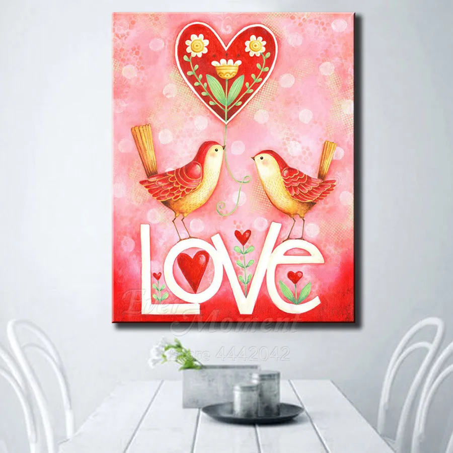 Алмазная картина Стразы с мозаикой любовных букв в виде цветка Вышивка Птицы