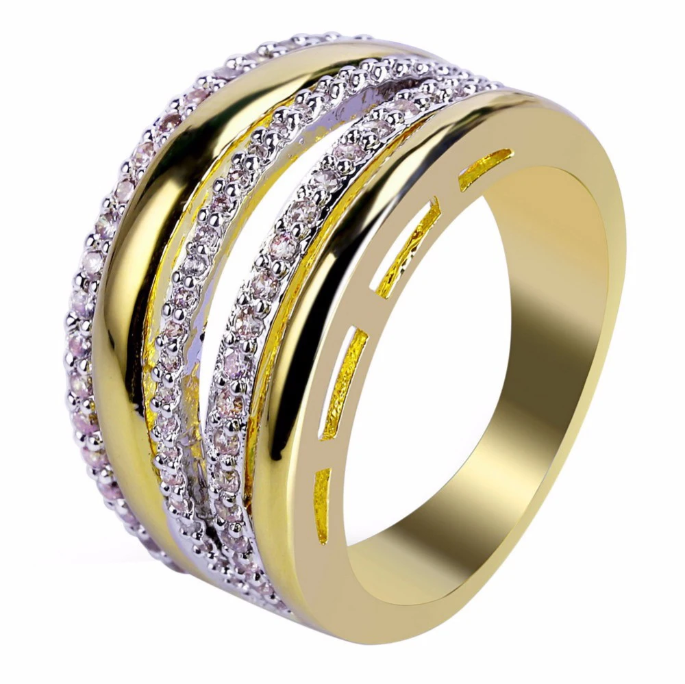 

1 New Hip Hop New Fashion Gold Color Iced Out Bling Micro Pave Cubic Zircon Ring 13mm Width 7,8,9,10 Five Sizes for Women Man