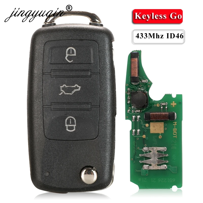 Jingyuqin KeylessGo полностью умный Автомобильный ключ 3 кнопки для VW Touareg 434 МГц ID46 чип