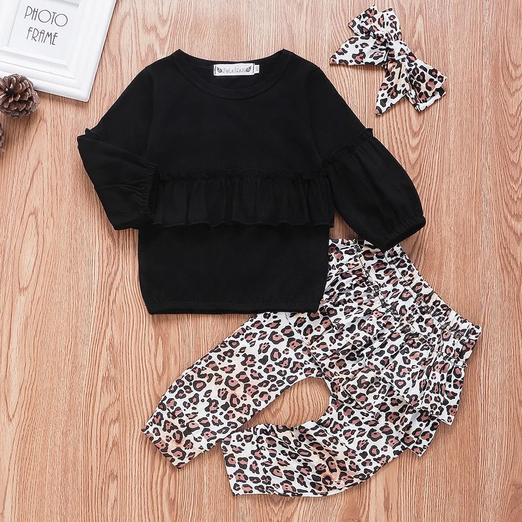 Children Cloth Set Toddler Baby Girl Long Sleeve Sweatshirt +Leopard Print Pants+Hairband Outfit Girls Autumn Winter C850# | Детская