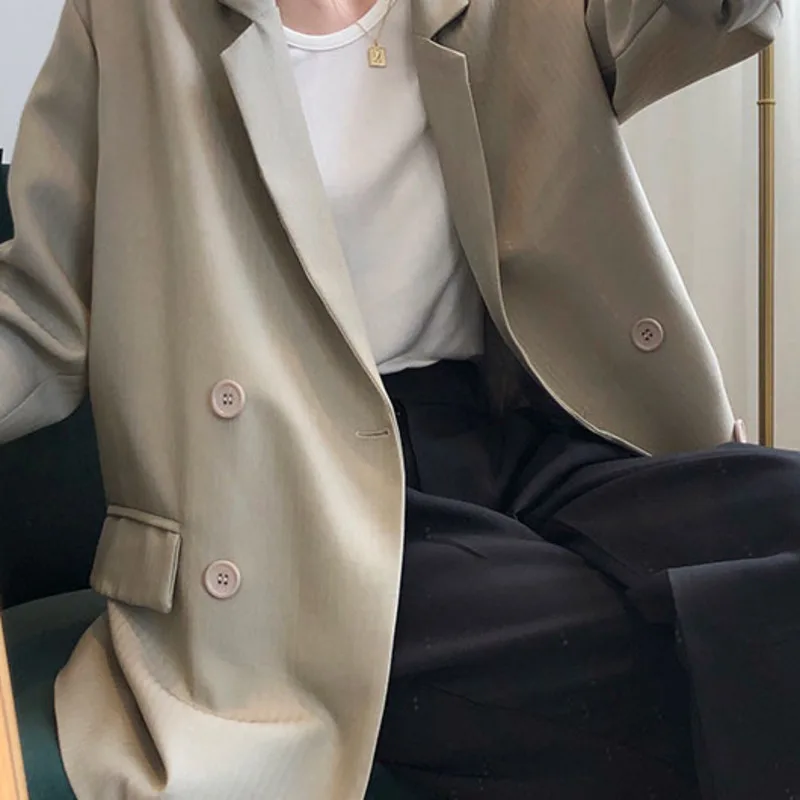 

SHENGPALAE Fashion Temperament Black Blazer Women's Autumn 2021 New Notched Loose Single Breasted Long Sleeve Suit Coat 5E2736