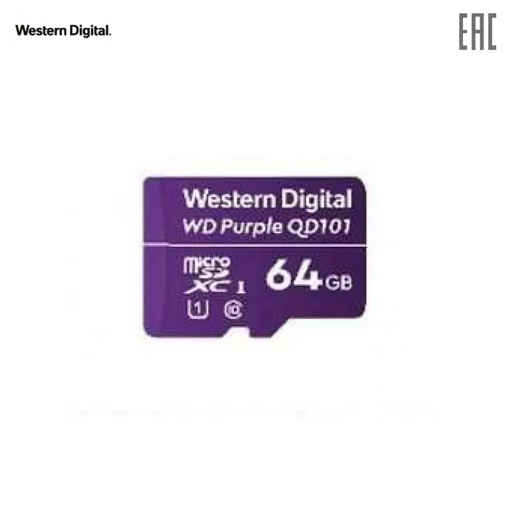Карта памяти WD Purple Surveillance MicroSDXC WDD064G1P0A 64ГБ Class 10 для видеонаблюдения|Карты памяти| |