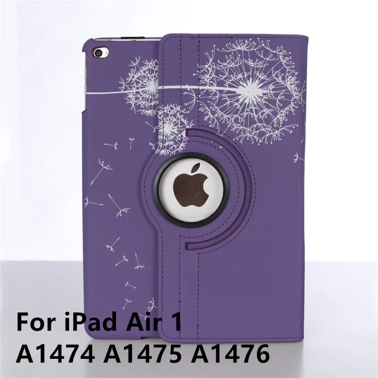 360 Вращающийся чехол с принтом для apple ipad 9,7 чехол с одуванчиком для ipad Air 2 подставка с цветком - Цвет: Purple ipad air 1
