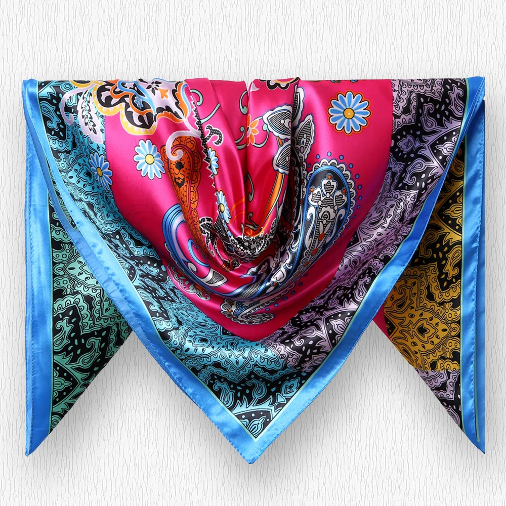 

Y1639 New Luxury Print Brand Frame Plaid Striped Women Twill Silk Scarf Square Scarves Hijab Headband