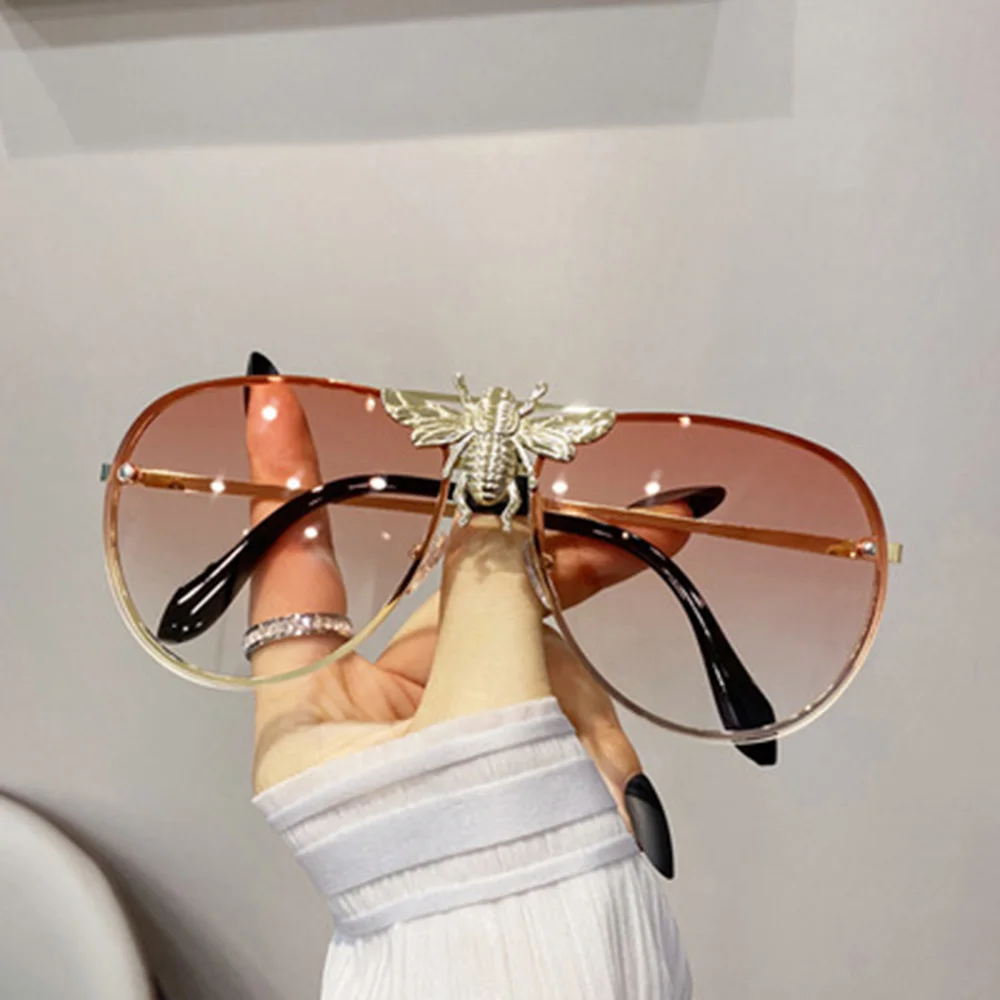 

2021 модные крутые мужские и женские градиентные солнцезащитные очки винтажные авиаторы брендовые дизайнерские солнцезащитные очки с Пчело...