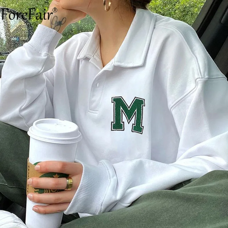 Толстовка Forefair женская с буквенным принтом Белый Свободный свитшот повседневный