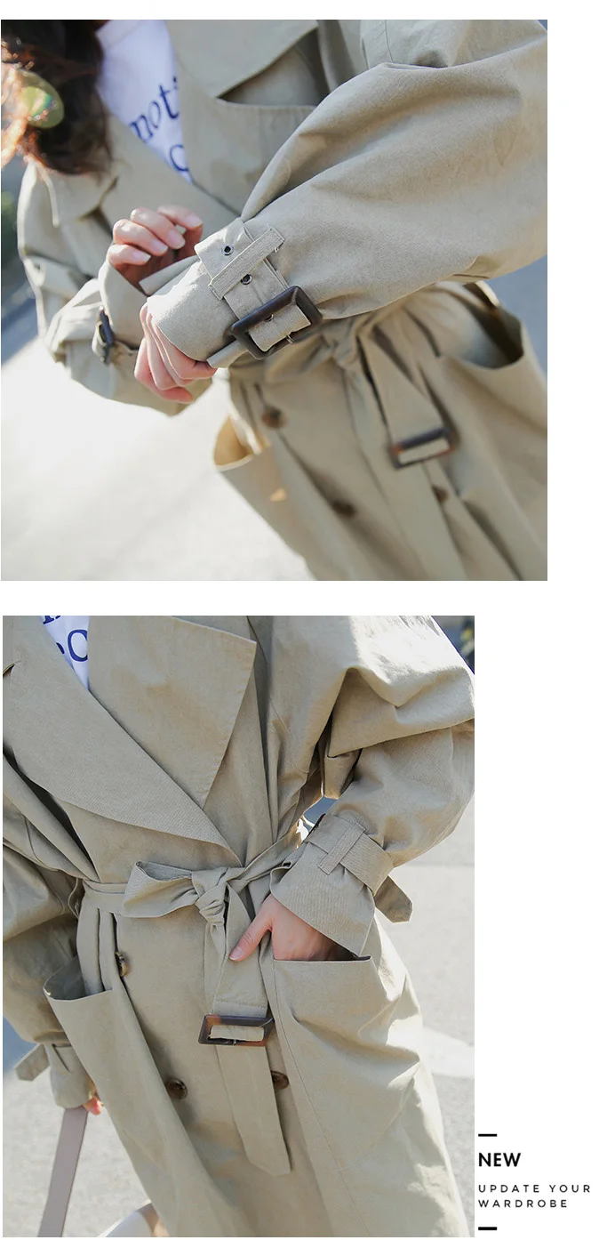

Spring Thench Coat Women Korean Fashion Trend Temperament Casual Solid Color Lapel Mid-length Windbreaker Female Overcoat E45